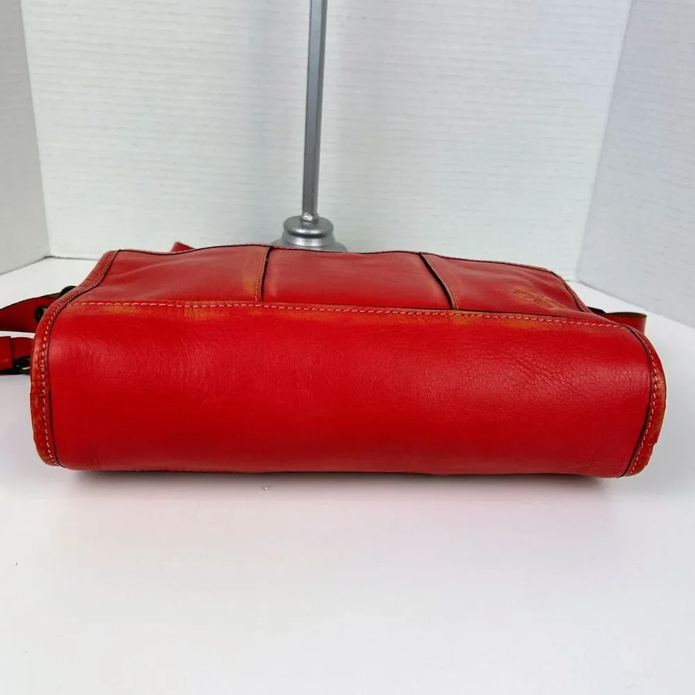 Patricia Nash Red Leather Crossbody Bag Purse Distressed Classic Western Pockets